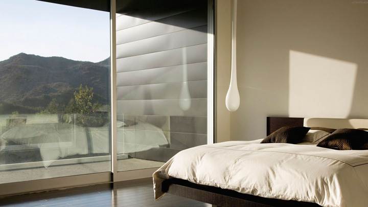 White And Black Interior In Bedroom At Hill Side